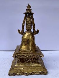Buddhist Parinirvana Stupa -nyangde Chorten, [full Fire Gold Plated], Antique Finishing