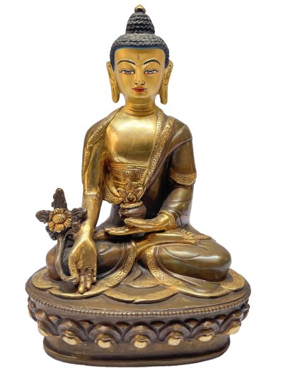 Buddhist Statue Of Medicine Buddha, [partly Gold Plated], [painted Face]