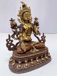 Buddhist Statue Of White Tara, [partly Gold Plated], [painted Face]
