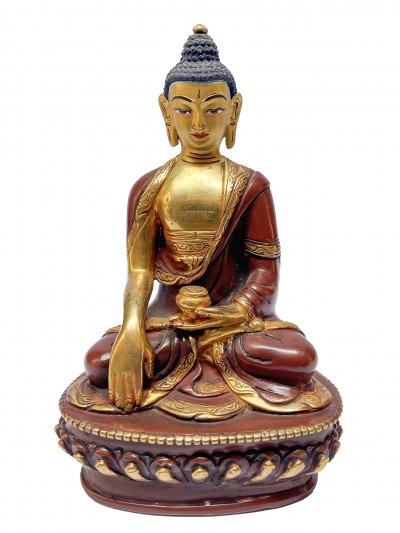 Buddhist Statue Of Shakyamuni Buddha, [partly Gold Plated], [painted Face]