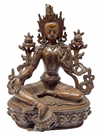 Buddhist Statue Of Green Tara, [chocolate Oxidized]