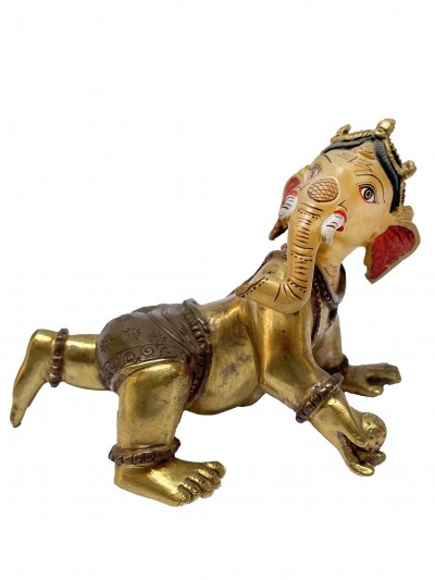Buddhist Statue Of Ganesh, [partly Gold Plated], [painted Face]