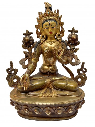 Buddhist Statue Of White Tara, [partly Gold Plated], [painted Face]