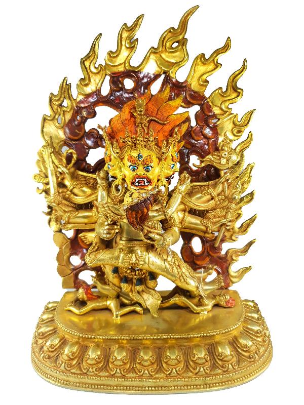 Buddhist Statue Of Hayagriva - Heruka, [full Fire Gold Plated], [painted Face]