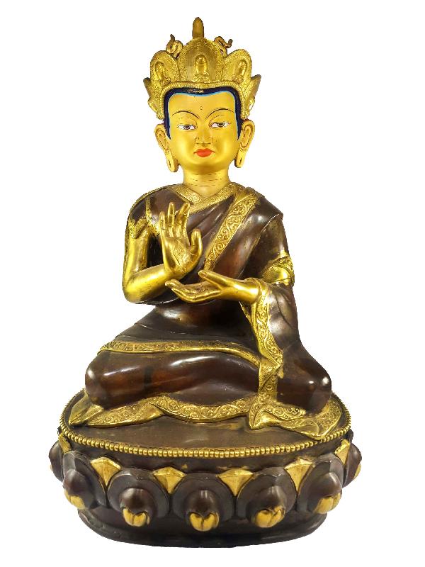 [old Stock], Buddhist Statue Of Karmapa, [partly Gold Plated], [painted Face]