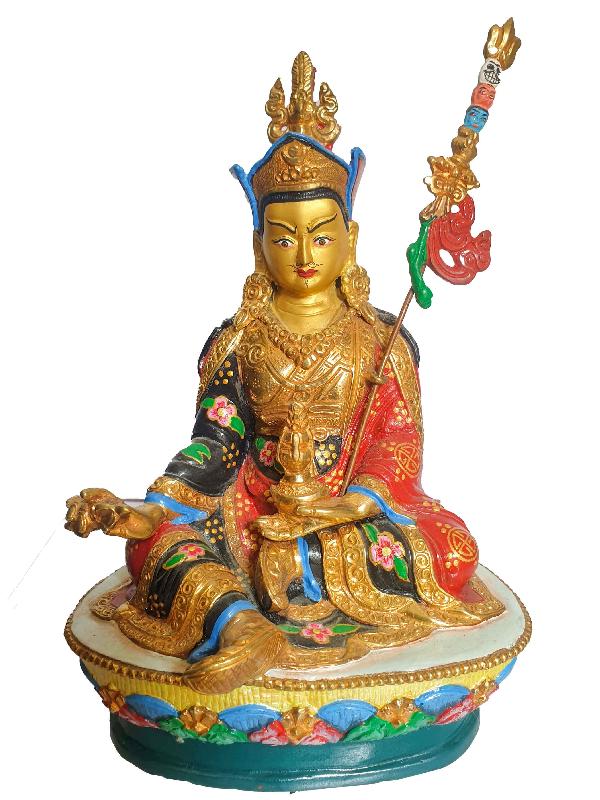 Buddhist Statue Of Padmasambhava, [partly Gold Plated], [painted Face]