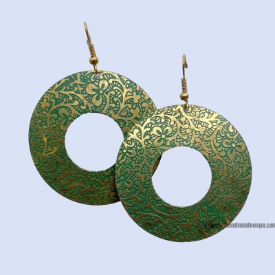 Metal Earring [circle Cut], Green