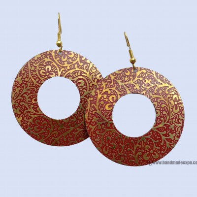 Metal Earring [circle Cut], Red