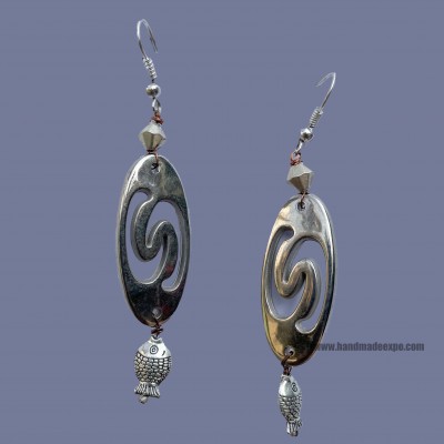Metal Earring [tribal Design], With Stone