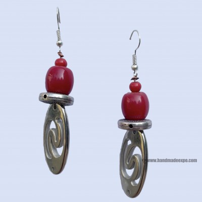 Metal Earring [tribal Design], With Stone