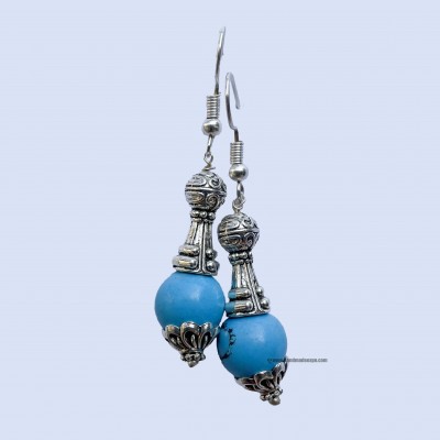 Metal Earring [imitation Turquoise], Silver Wash