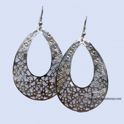 Metal Earring [tribal Design], Silver Wash