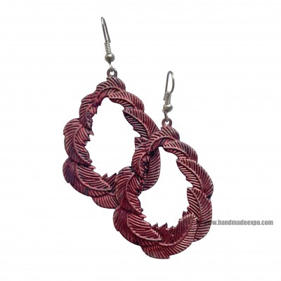 Metal Earring [leaf Design], Red