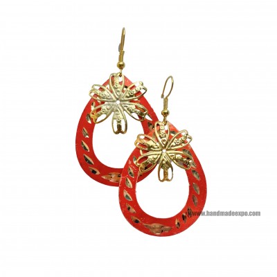 Metal Earring [oval], Red