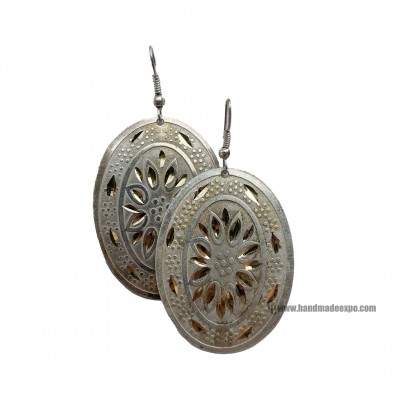Metal Earring [oval Shape], Silver Polish