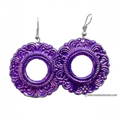 Metal Earring [flower Design], With Whole Purple
