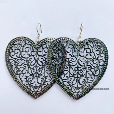 Metal Earring [heart Design], Green