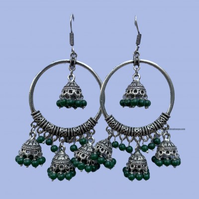 Metal Earring [round Shape], Green
