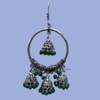 Metal Earring [round Shape], Green