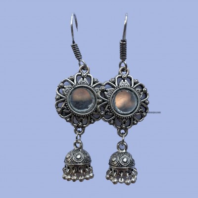 Metal Earring [round Shape With Stone], Metal