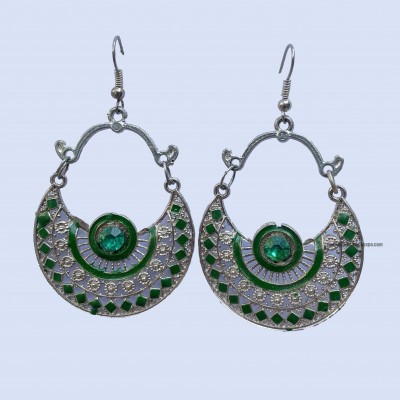 Metal Earring [round Shape], Green