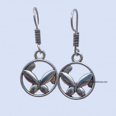 Metal Earring [round With Butterfly Design]