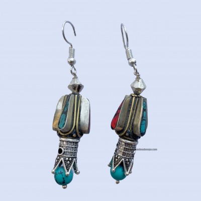 Metal Earring [stone And Metal], Blue