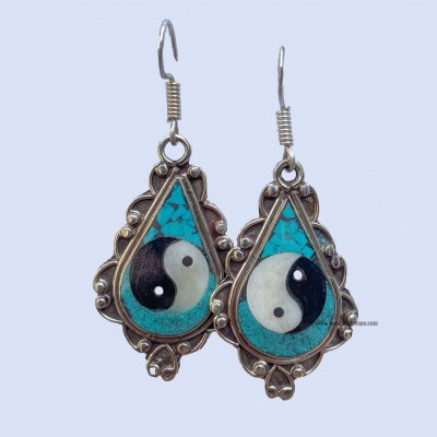 Metal Earring [ying Yang], Blue