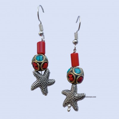 Metal Earring [star Design], Red