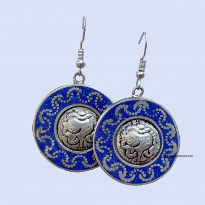 Metal Earring [round Shape], Blue