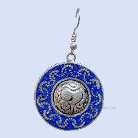 Metal Earring [round Shape], Blue
