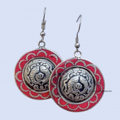 Metal Earring [round Shape], Red