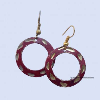 Metal Earrings [round Shape], Red