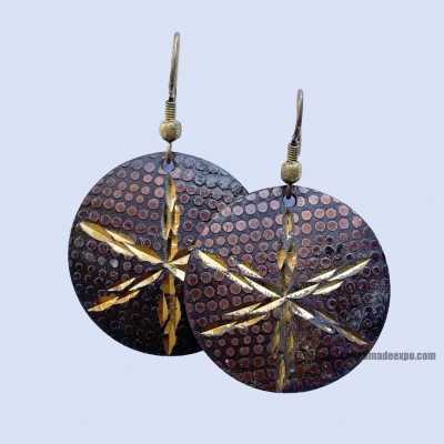 Metal Earrings [round Shape], Brown