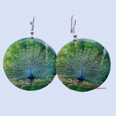 Metal Earrings [dancing Peacock Printed]