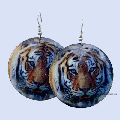 Metal Earrings [tiger Face Printed]