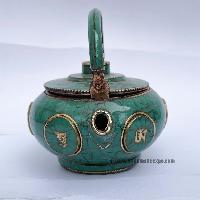 Tibetan Tea And Water Offering Vessel, [tourquise Stone] And [metal Setting]