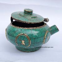 Tibetan Tea And Water Offering Vessel, [tourquise Stone] And [metal Setting]