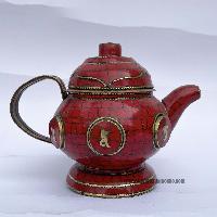 Tibetan Tea And Water Offering Vessel, [coral Stone And [metal Setting]