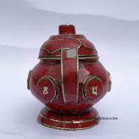 Tibetan Tea And Water Offering Vessel, [coral Stone And [metal Setting]
