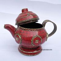 Tibetan Tea And Water Offering Vessel, [coral Stone And [metal Setting]