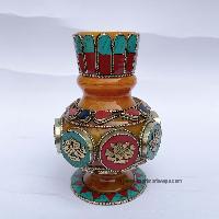 Imitation Amber Flower Vase With [tourquise, Coral And Lapis] And [metal Setting]