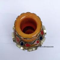 Imitation Amber Flower Vase With [tourquise, Coral And Lapis] And [metal Setting]