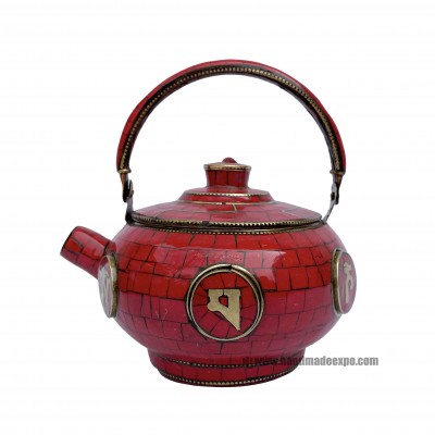 Tibetan Tea And Water Offering Vessel, [coral Stone] And [metal Setting]