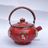 Tibetan Tea And Water Offering Vessel, [coral Stone] And [metal Setting]