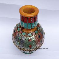 Imitation Amber Flower Vase With [tourquise, Coral And Lapis Stone] And [metal Setting]