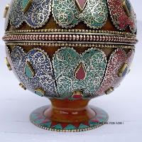 Imitation Amber Flower Vase With [tourquise, Coral And Lapis Stone] And [metal Setting]
