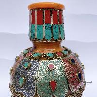 Imitation Amber Flower Vase With [tourquise, Coral And Lapis Stone] And [metal Setting]