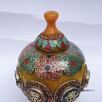 Imitation Amber Dophor, Nesi, Vessel For Offering Rice With Ashta Manga And [stone And [metal Setting]