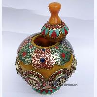 Imitation Amber Dophor, Nesi, Vessel For Offering Rice With Ashta Manga And [stone And [metal Setting]